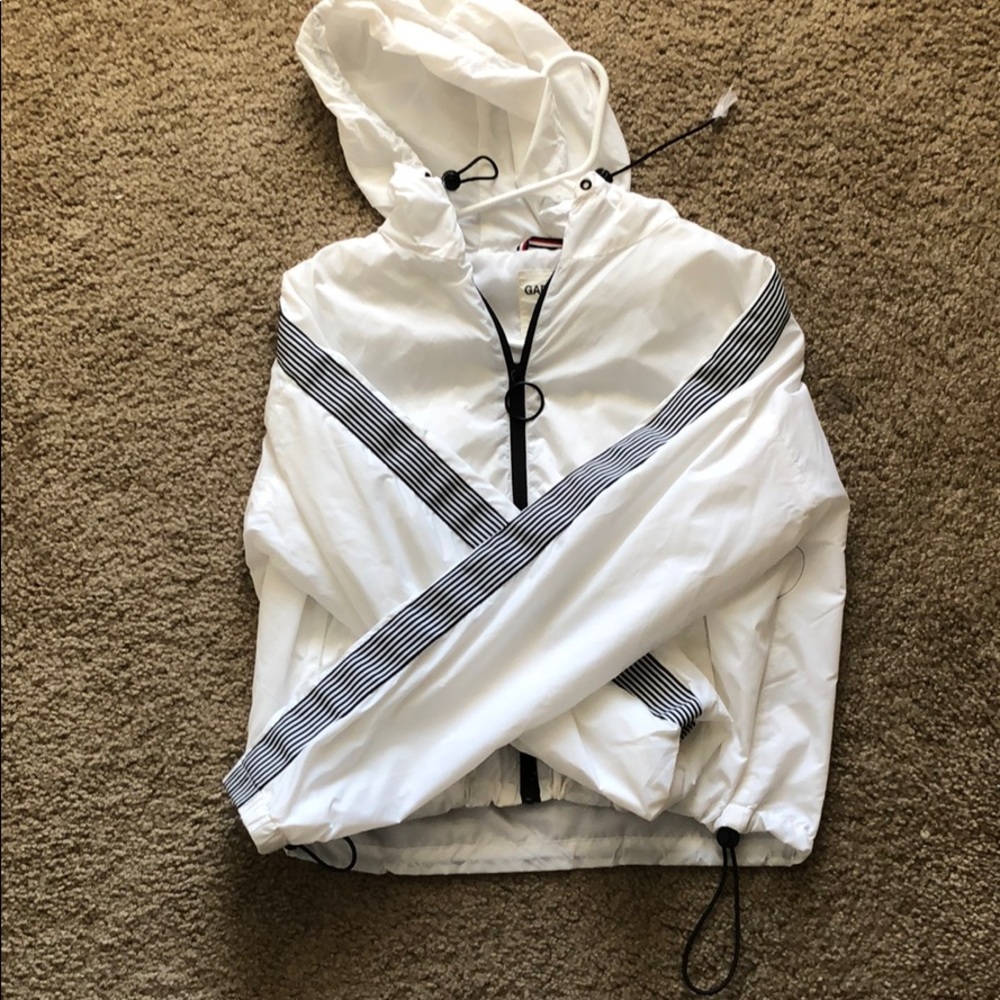 White windbreaker. Perfect for fall and spring